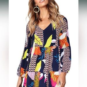 Amoretu Women Summer Tunic Dress V Neck Casual Loose Flowy Swing Shift Dresses